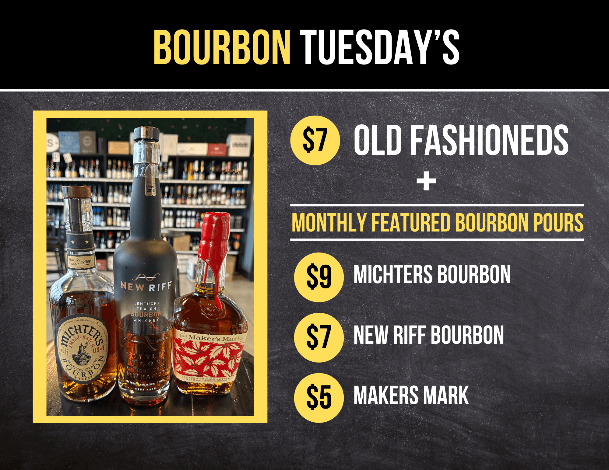 Join Higher Gravity every Tuesday for specials on rotating bourbon pours.